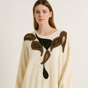 Vintage Knit Embellished Sweater with Brown Appliques